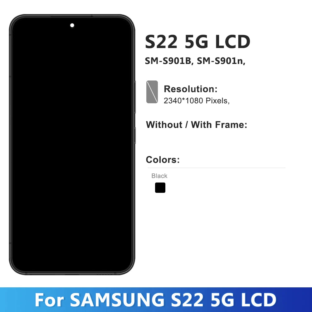 Conjunto de pantalla S22 5G para Samsung Galaxy S22 S901B S901U S901W S901N S901E pantalla LCD reemplazo de pantalla táctil Digital