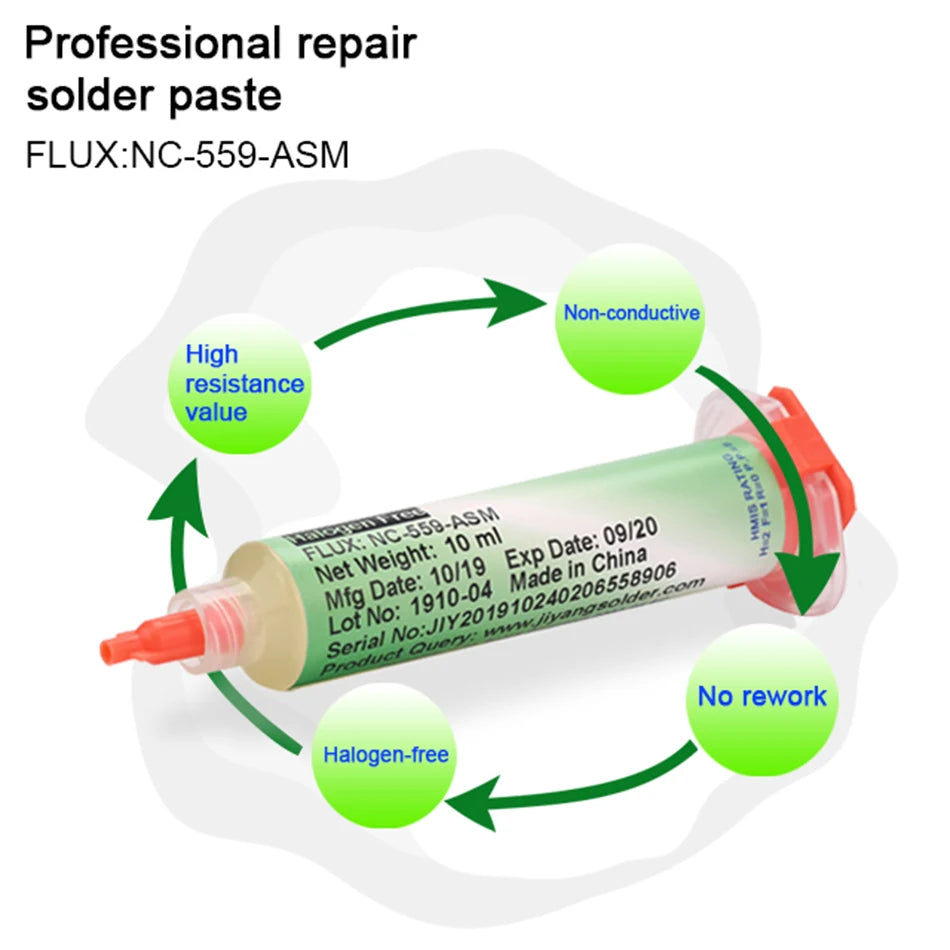 Flux Soldadura Amtech NC-559 en Jeringa (10ml) para Electrónica/BGA/SMD/PCB Reparación