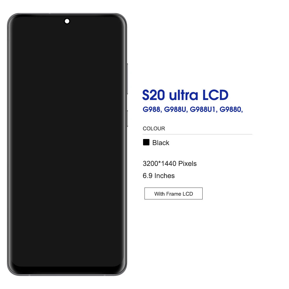 Para Samsung S20 Ultra G988B AMOLED marco de pantalla LCD reemplazo del digitalizador de pantalla táctil con soporte de huellas dactilares para S20 Ultra