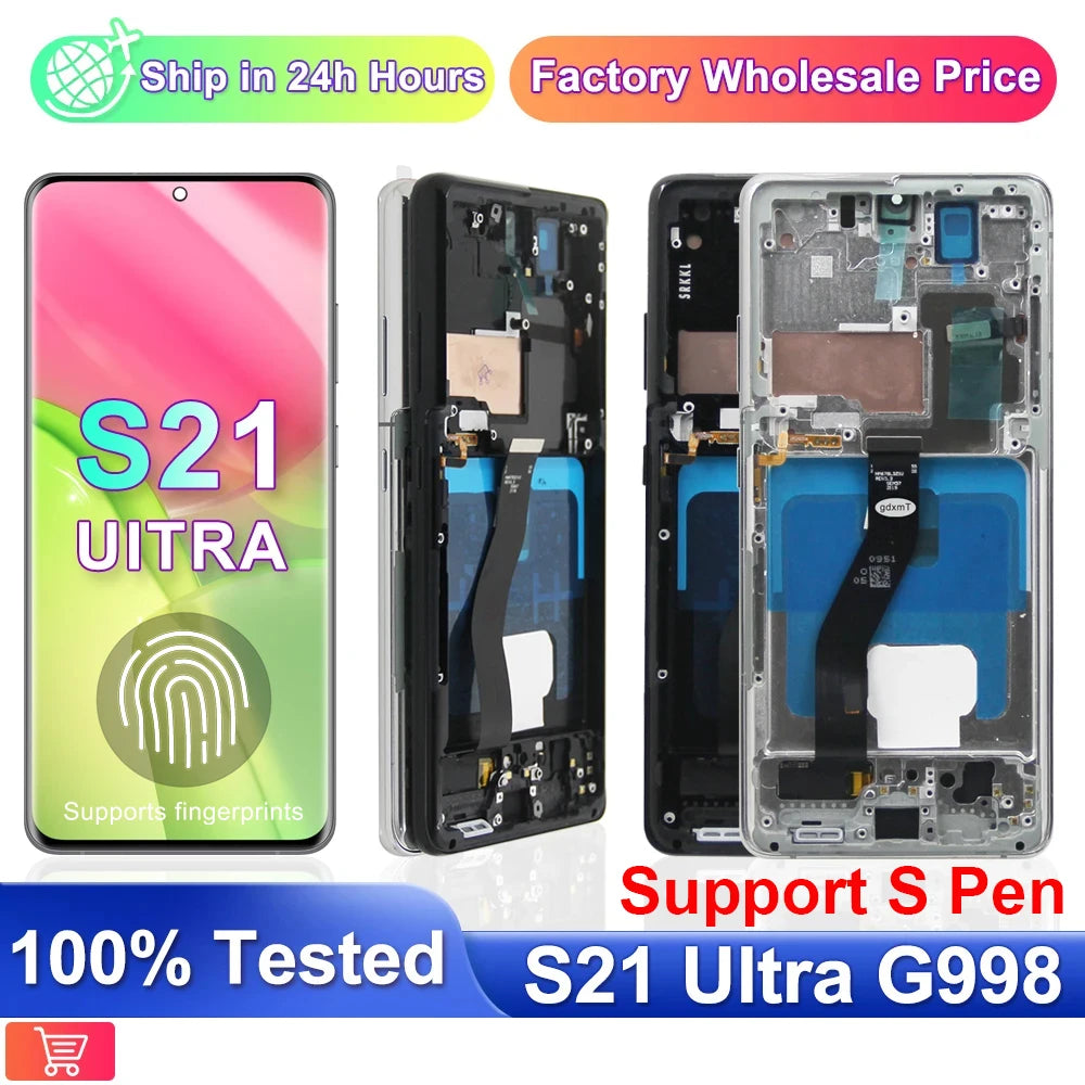 Pantalla S21 Ultra AMOLED para Samsung Galaxy S21 Ultra 5G G998B G998B/DS pantalla táctil Lcd con huellas dactilares con marco