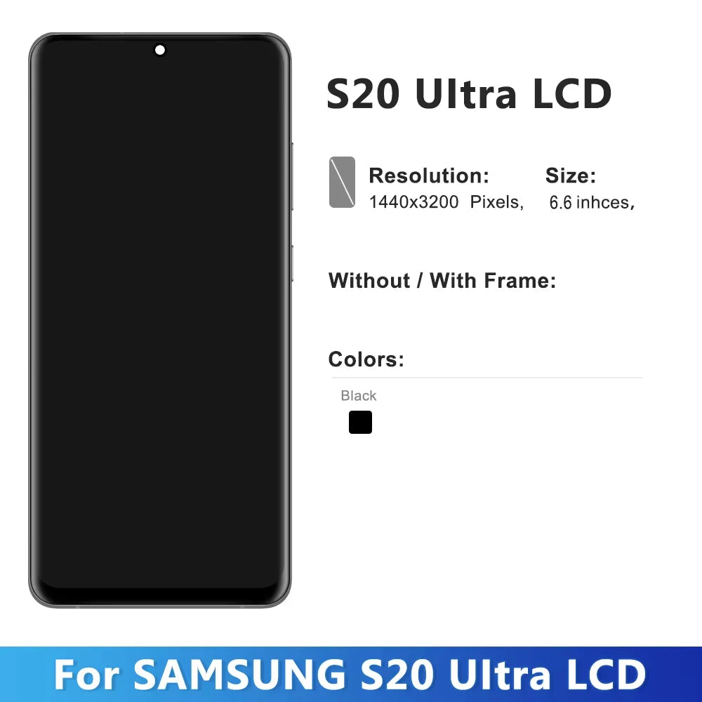 AMOLED/TFT S20 Ultra LCD con marco para Samsung S20 Ultra 5G LCD G988 G988B SM-G988U pantalla táctil digitalizador de repuesto