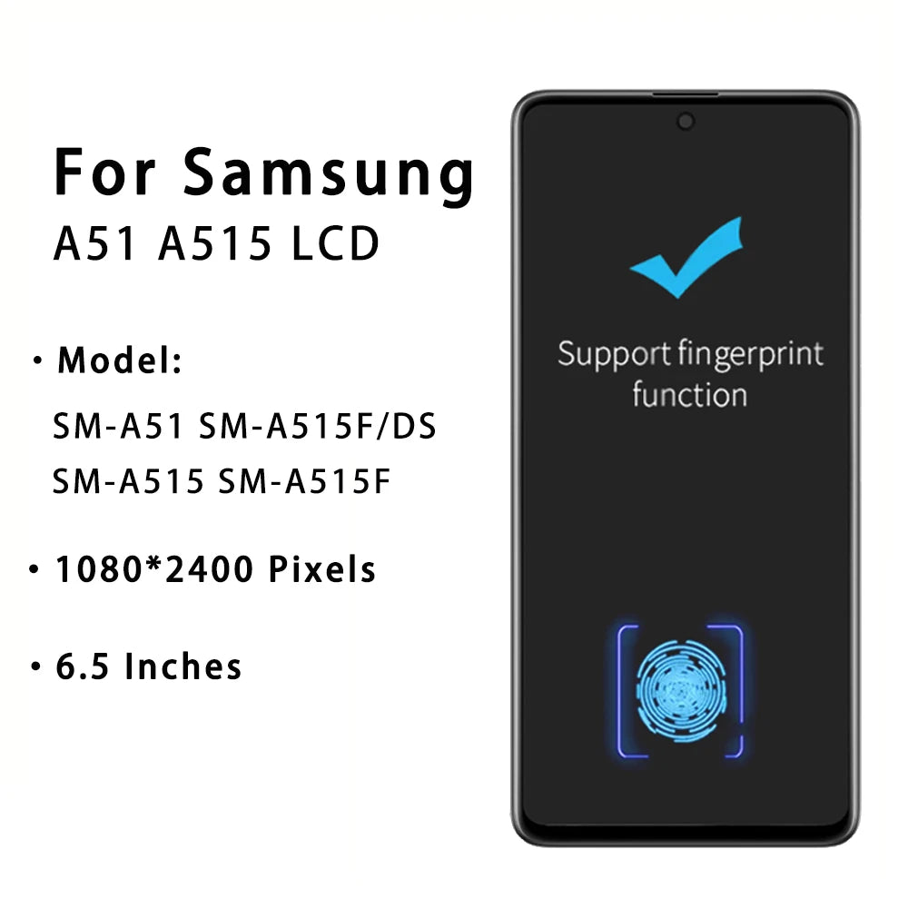 Pantalla OLED para Samsung Galaxy A51 (A515, SM-A515F) con Digitalizador Táctil (Reemplazo Ensamblaje)
