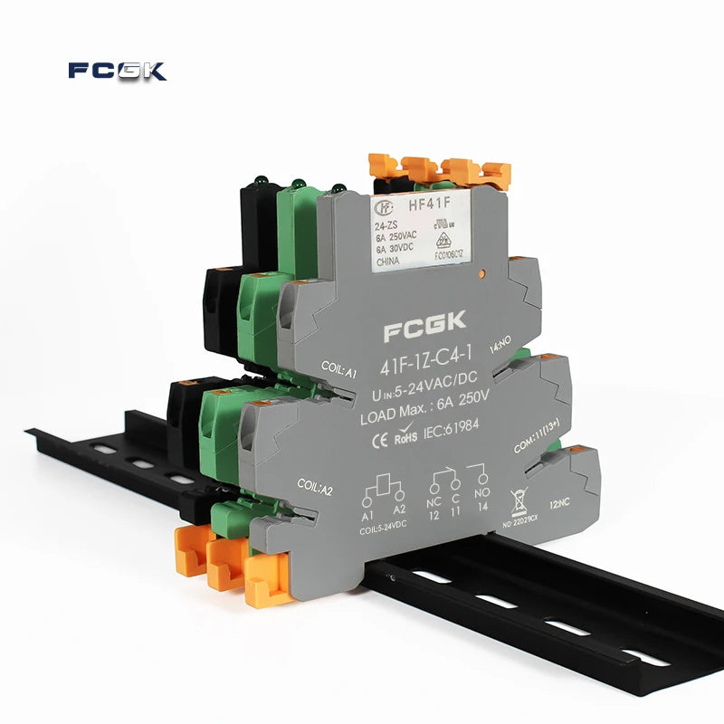 Módulo Relé Delgado DIN Rail 41F-1Z-C4-1 PCB con Socket Holder 12V/24V AC/DC / 220V AC 6.2mm