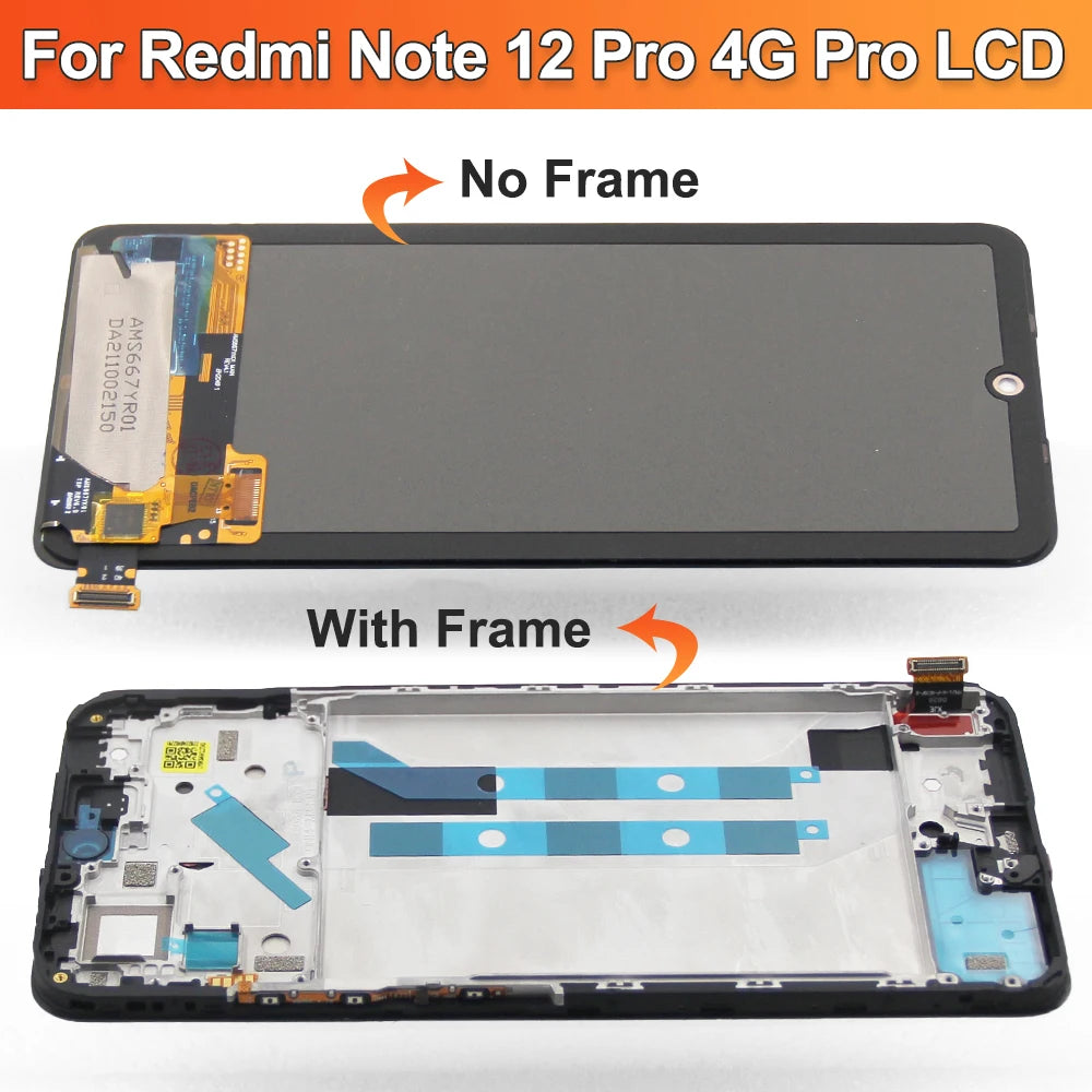 6.67'' AMOLED For Xiaomi Redmi Note 12 Pro 4G LCD Display Touch Screen With Frame Digitizer Assembly 2209116AG 2209116AG Screen