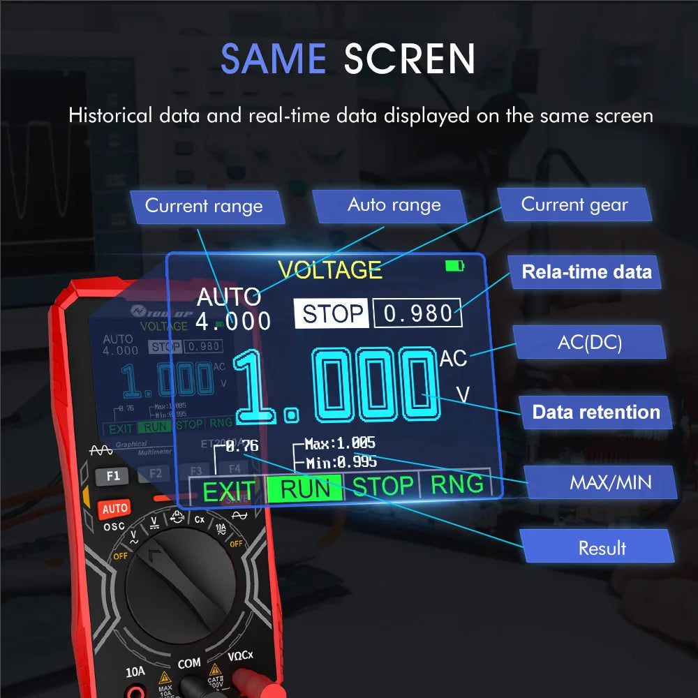 Osciloscopio y Multímetro Digital 2 en 1 Tooltop ET2010A (1MHz, 2.5MSps) Portátil