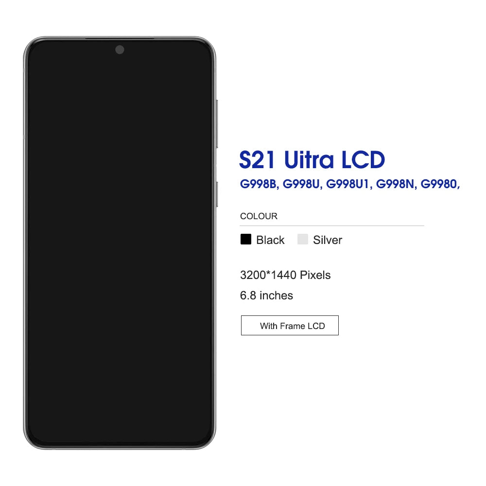 Pantalla S21 Ultra AMOLED para Samsung Galaxy S21 Ultra 5G G998B G998B/DS pantalla táctil Lcd con huellas dactilares con marco