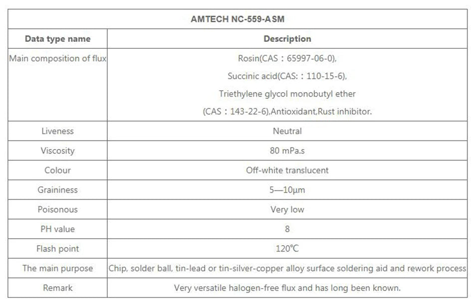 Flux Soldadura Amtech NC-559 en Jeringa (10ml) para Electrónica/BGA/SMD/PCB Reparación