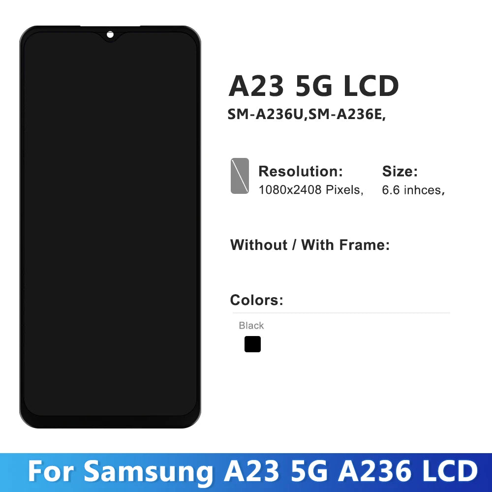 Calidad AAA para Samsung A23 5G A236 A236B A236U pantalla táctil LCD con marco digitalizador montaje para pantalla Samsung A236U1