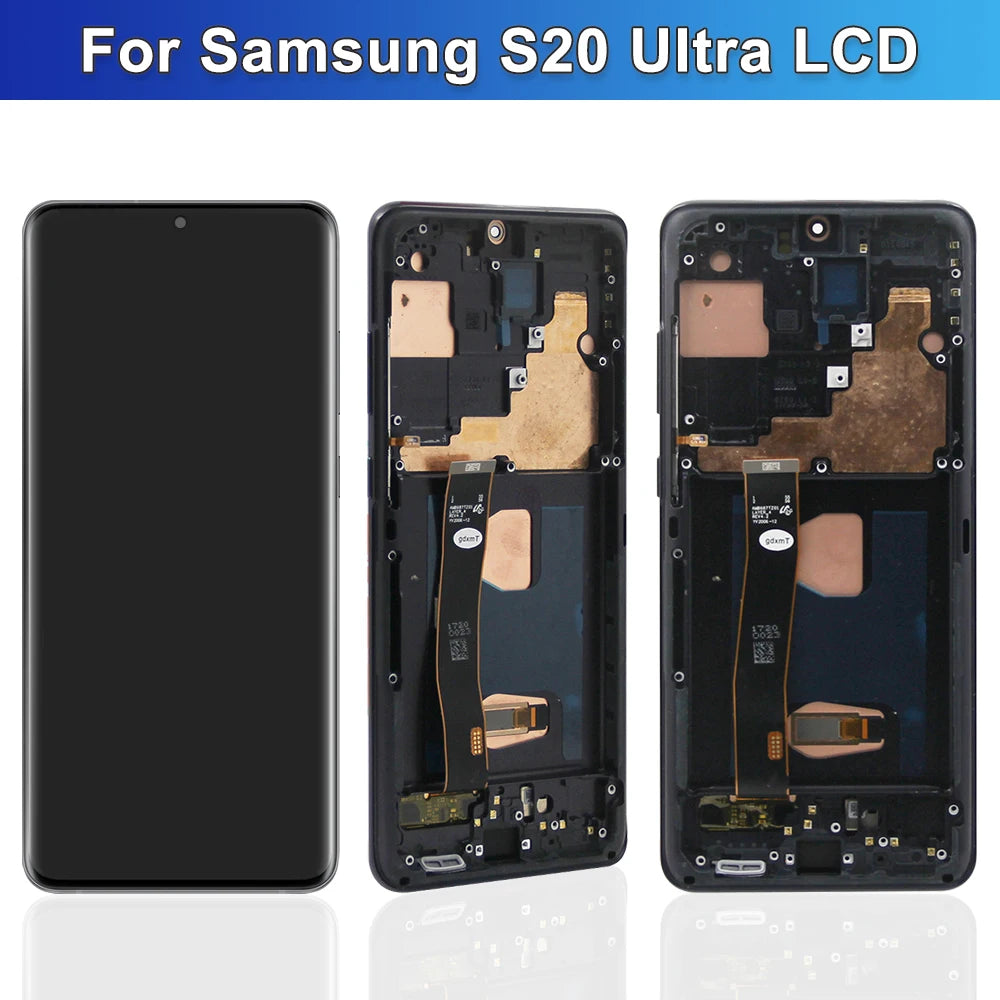 Para Samsung S20 Ultra G988B AMOLED marco de pantalla LCD reemplazo del digitalizador de pantalla táctil con soporte de huellas dactilares para S20 Ultra