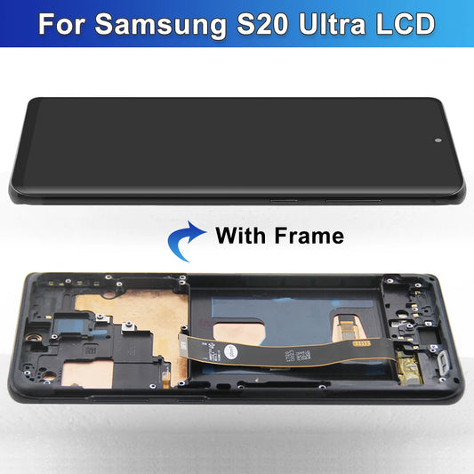 Para Samsung S20 Ultra G988B AMOLED marco de pantalla LCD reemplazo del digitalizador de pantalla táctil con soporte de huellas dactilares para S20 Ultra