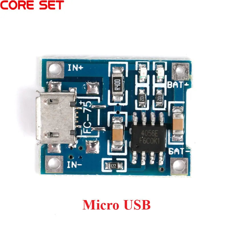Módulo Carga Batería Litio 18650 5V 1A (USB/MicroUSB/Type-C) Controlador Solar con Protección TP4056