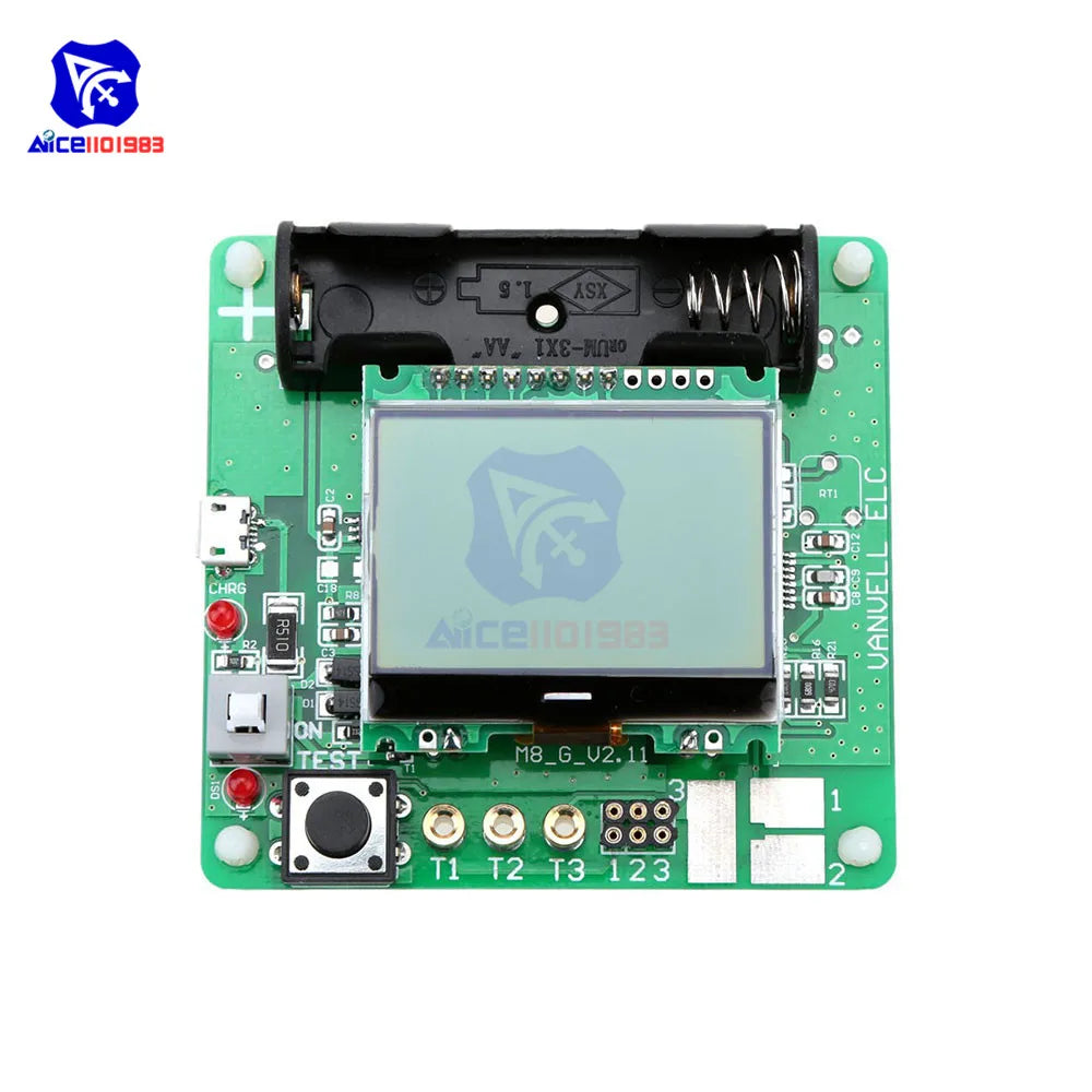 Tester Transistor Multifunción DIYMORE MG328 LCD Inductor Capacitor Medidor Detector + Pinzas Cocodrilo