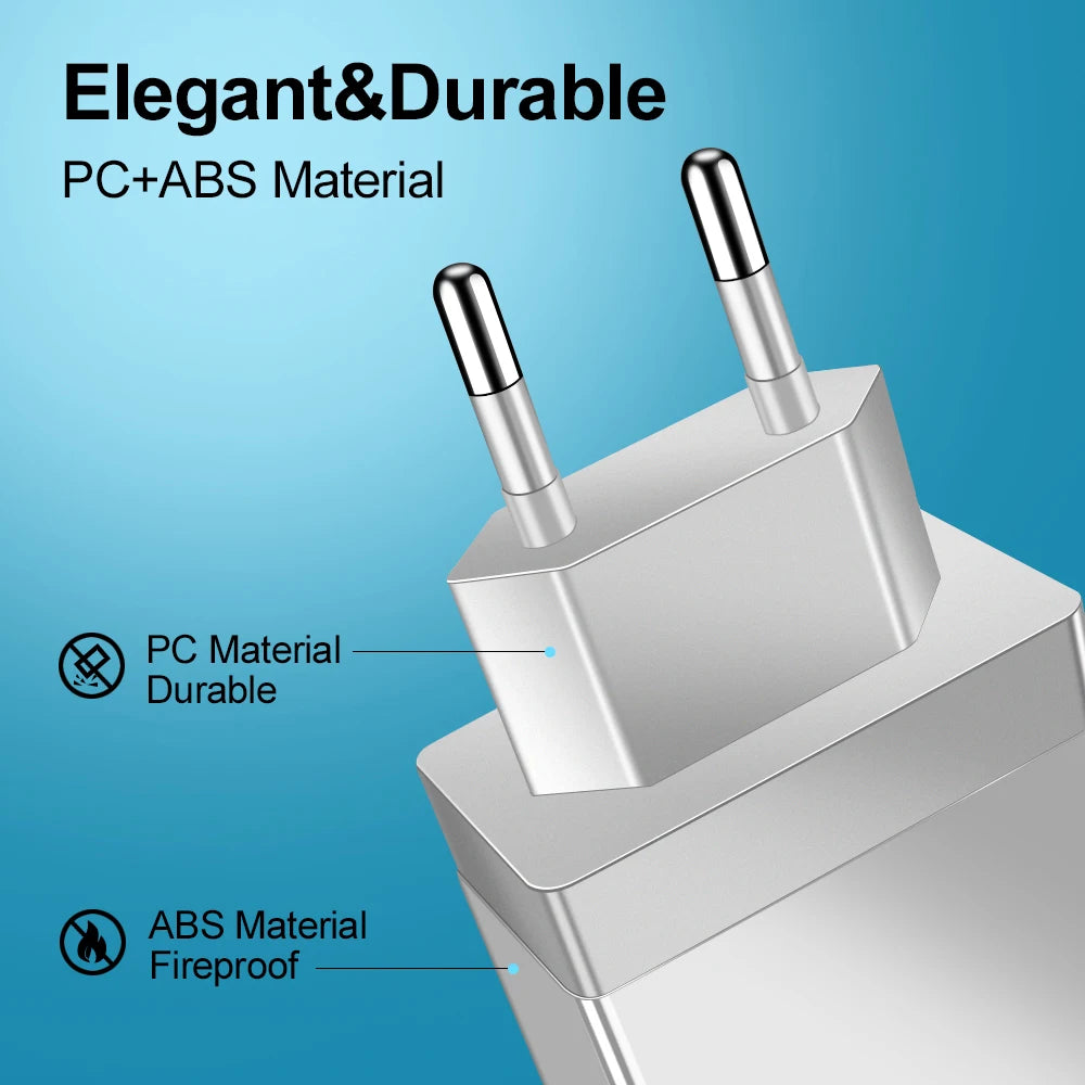 Cargador Pared USB 4 Puertos Carga Rápida QC 3.0 (3A) Adaptador Móvil Portátil Enchufe EU/US para iPhone 16 Pro