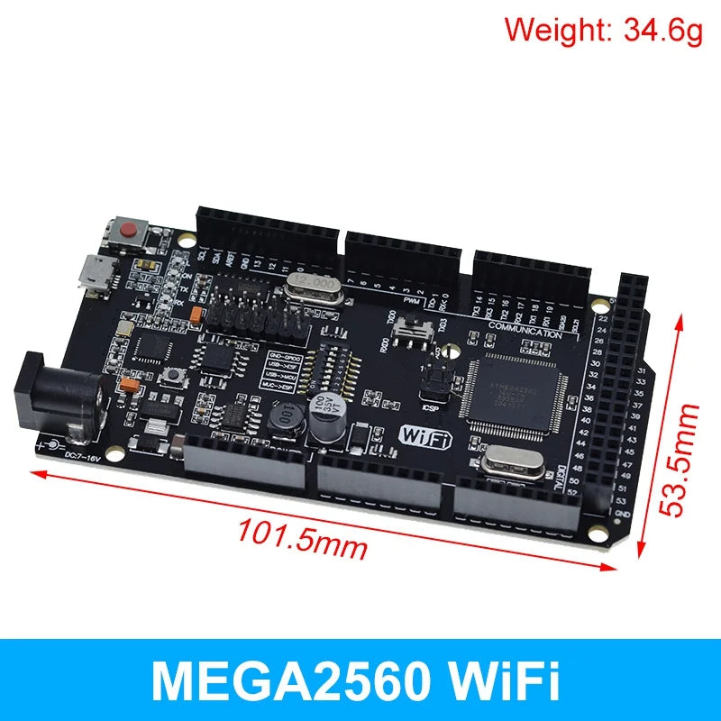 Placa Desarrollo TZT Mega2560 (ATMEGA16U2 / Pro Mini / WiFi R3 ATmega2560 CH340G) compatible Arduino Mega R3 / ESP8266