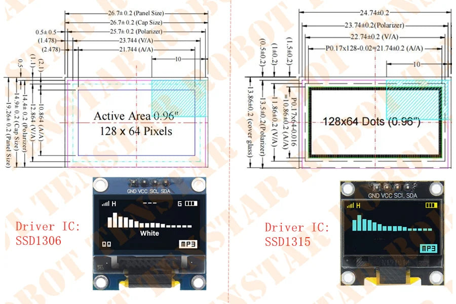 0.96 Inch OLED SSD1306 White/Blue/Yellow 128X64 IIC I2C Serial Display Module 12864 LCD Screen Board For Arduino