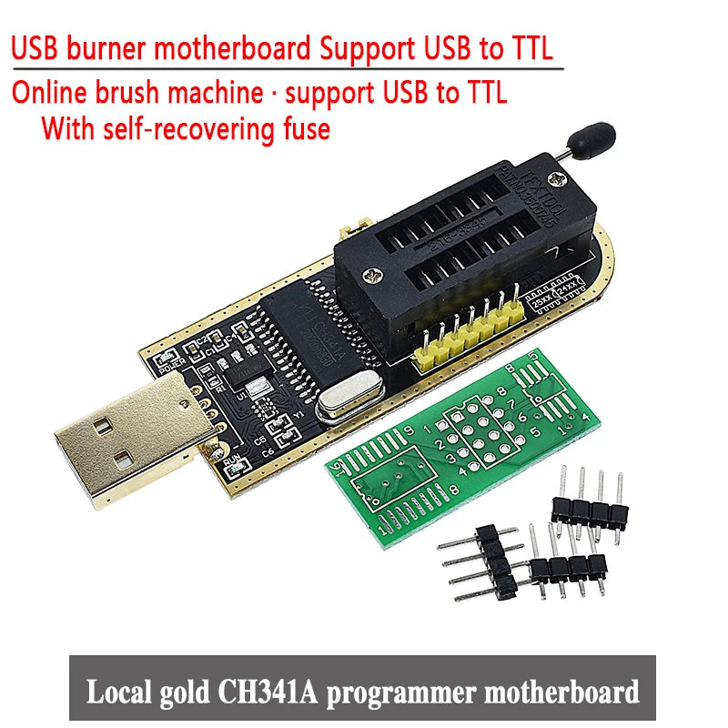 Kit Programador USB CH341 24/25 Series EEPROM Flash BIOS + Clip Test SOIC8/SOP8