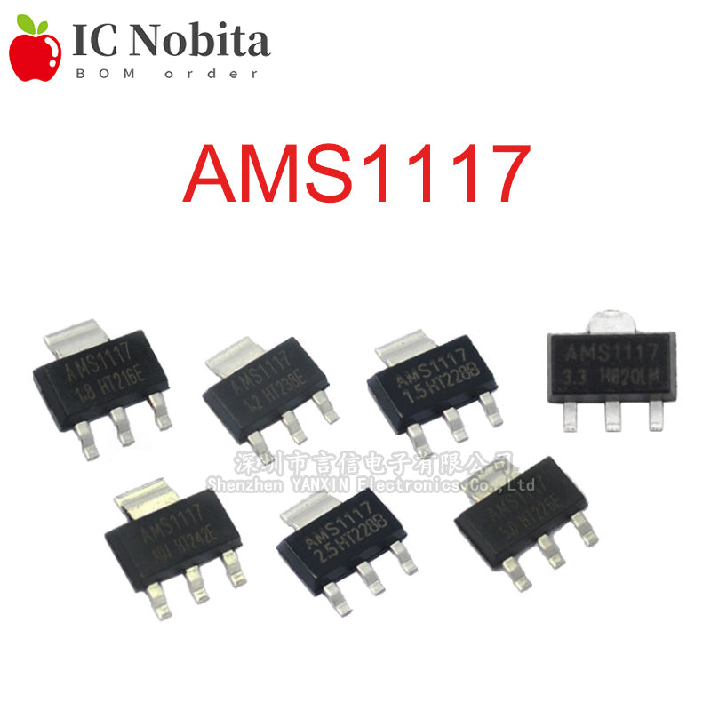 Lote 20 Pcs Regulador Voltaje Lineal AMS1117 SOT-223 (1.2V, 1.5V, 1.8V, 2.5V, 3.3V, 5V, ADJ)