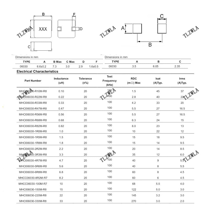 Inductor Potencia SMD 0630 - Varios Valores (1uH a 47uH) - Lote 10 Piezas