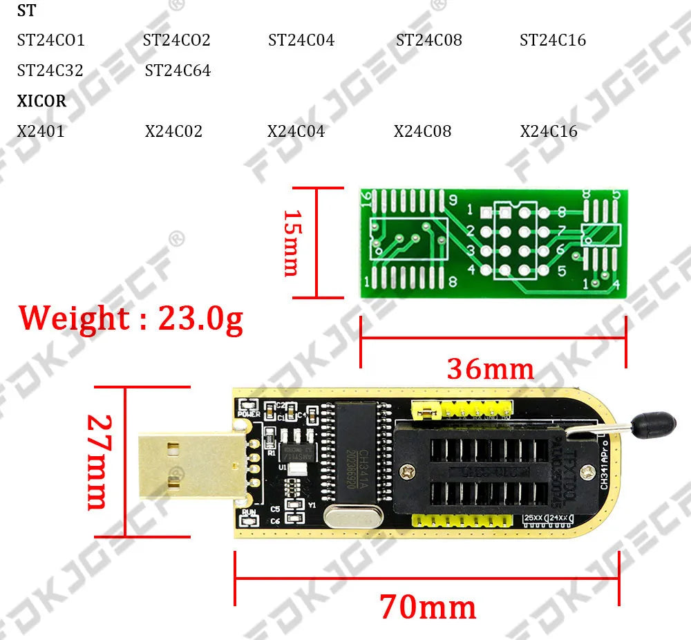 Kit Programador USB CH341A EEPROM/Flash/BIOS con Clip SOIC8, Adaptador 1.8V y ZIF Socket (Variante 1)