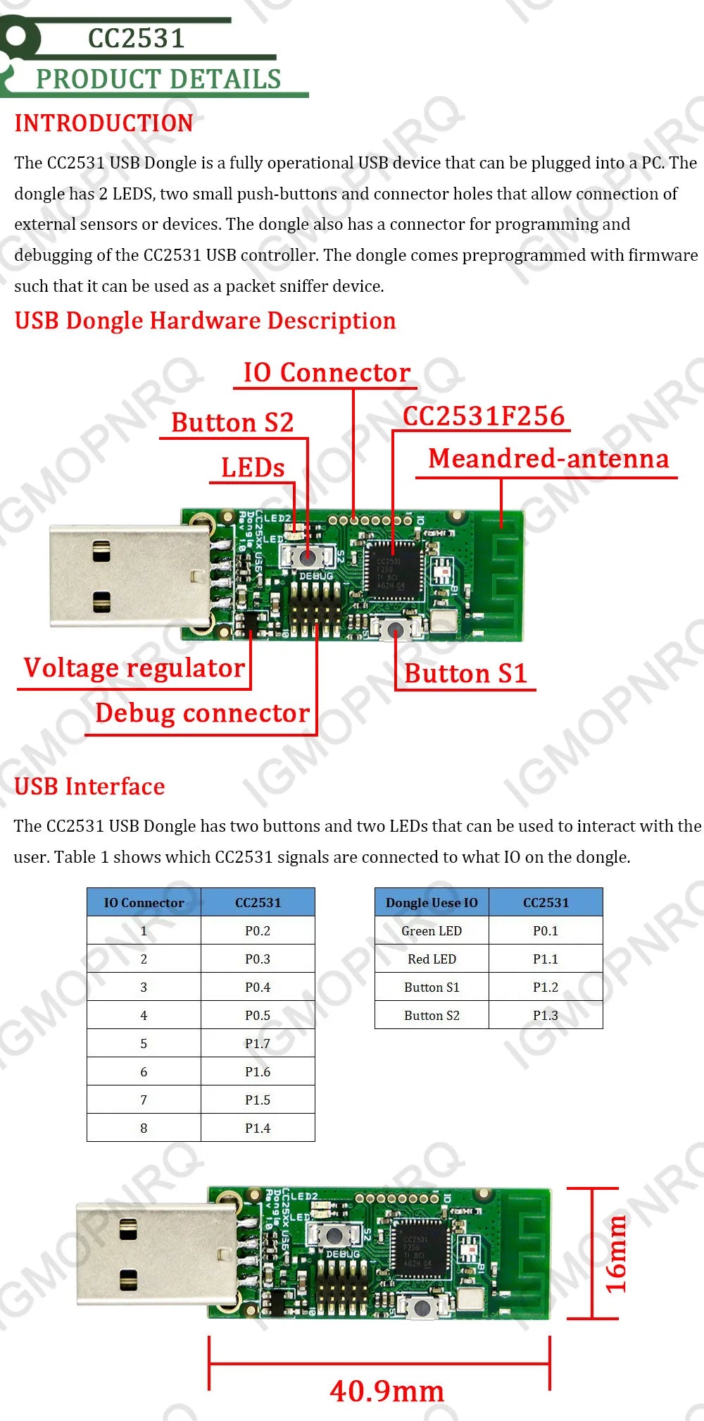Módulo Sniffer Zigbee CC2531 / CC2540 (Placa Descubierta) Analizador Protocolo Paquetes con Dongle USB