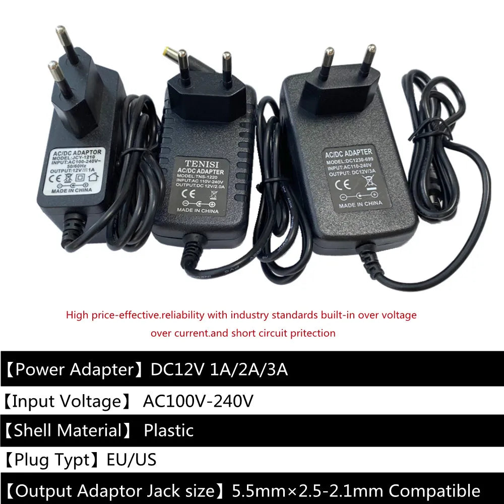 Adaptador Fuente Alimentación Universal AC 110-240V a DC 12V 1A/2A/3A Cargador EU/US para Tira LED/TV