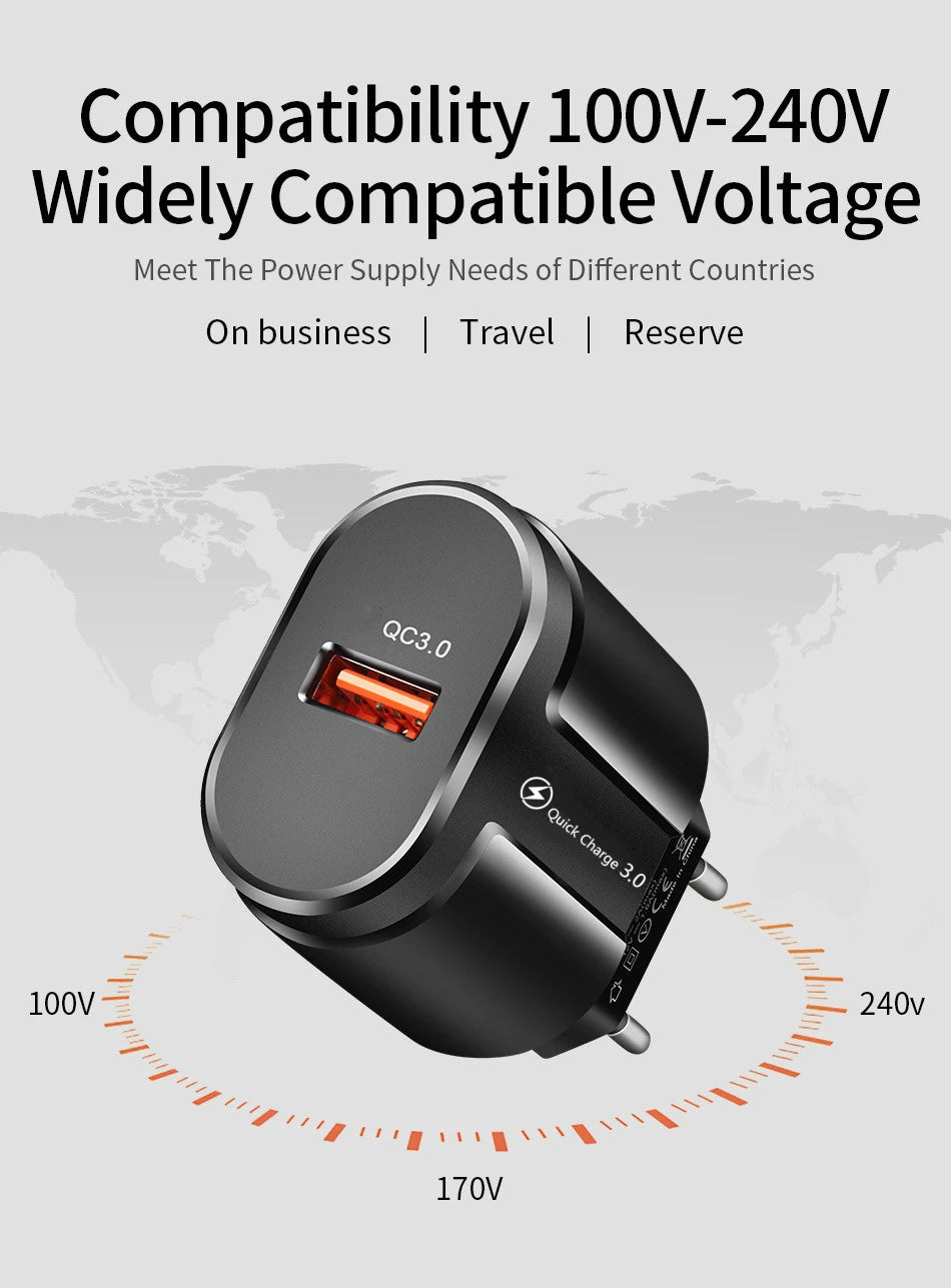 Cargador USB QC 3.0/4.0 (5V 3A) Carga Rápida Universal para Teléfonos Móviles/Tablets iPhone/Xiaomi/Samsung S20