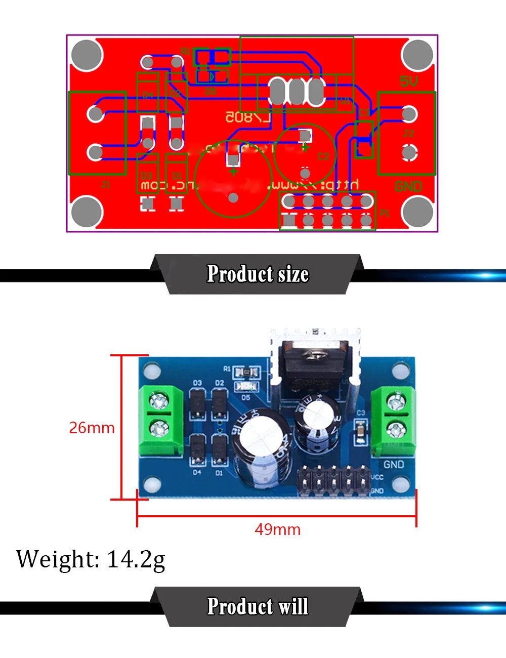 Módulo Fuente Alimentación Regulador Tres Terminales LM7805/LM7806/LM7809/LM7812 Salida 5V/6V/9V/12V 1.2A Max