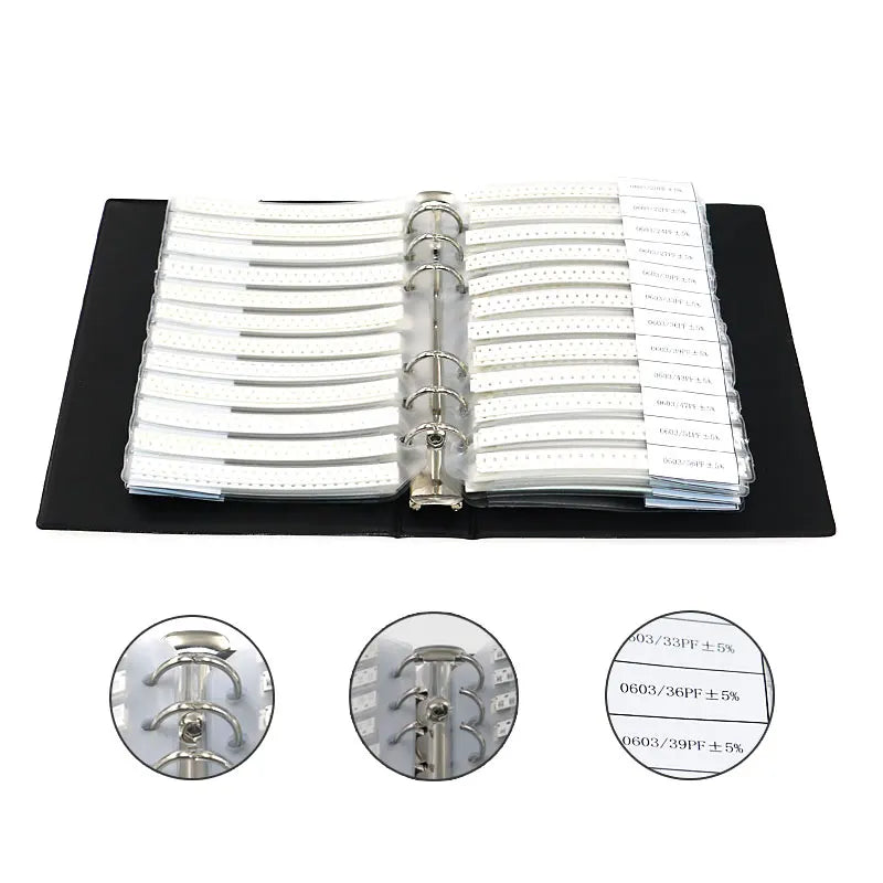 Libro Muestrario Capacitores SMD 0603 (0.5pF-2.2uF, 90 Valores x 50 Unidades) - Pack 4500 Piezas