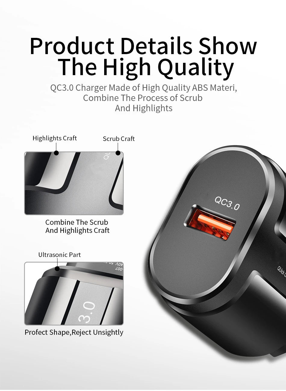 Cargador USB QC 3.0/4.0 (5V 3A) Carga Rápida Universal para Teléfonos Móviles/Tablets iPhone/Xiaomi/Samsung S20