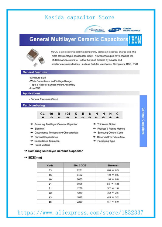 Kit Surtido Capacitores Cerámicos SMD 0201 MLCC (0.5pF - 4.7uF) - Pack 200 Unidades