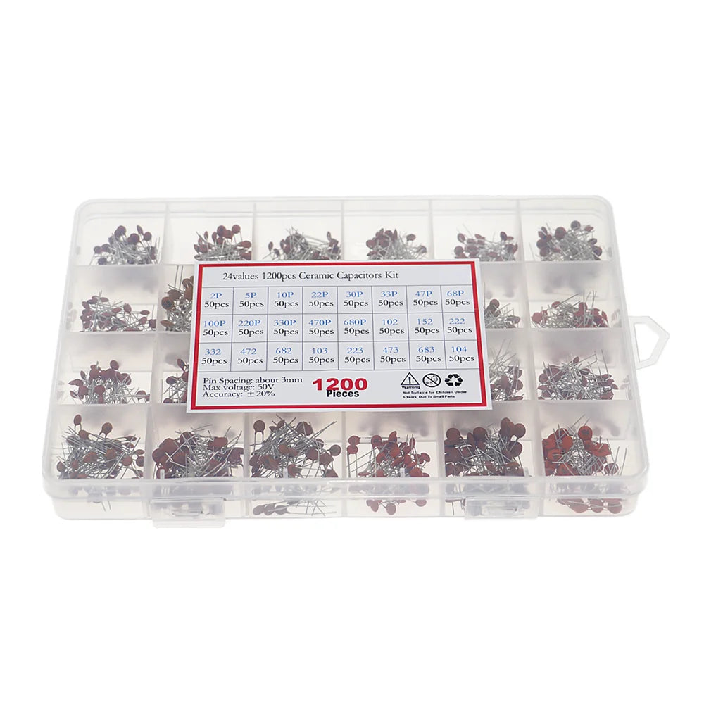 Kit Surtido Capacitor Cerámico (2pF-0.1uF, 50V, 24 Valores) Pack Electrónico