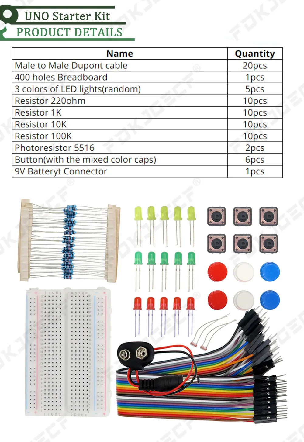 Kit Inicio para Arduino UNO R3 (Mini Protoboard, LED, Cables Jumper, Botón) para Educación Escolar/Laboratorio DIY