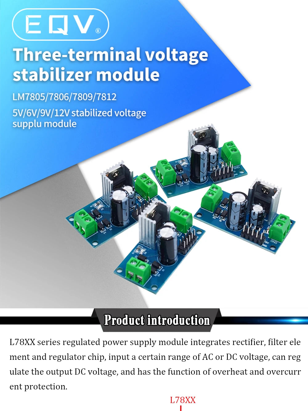 Módulo Fuente Alimentación Regulador Tres Terminales LM7805/LM7806/LM7809/LM7812 Salida 5V/6V/9V/12V 1.2A Max