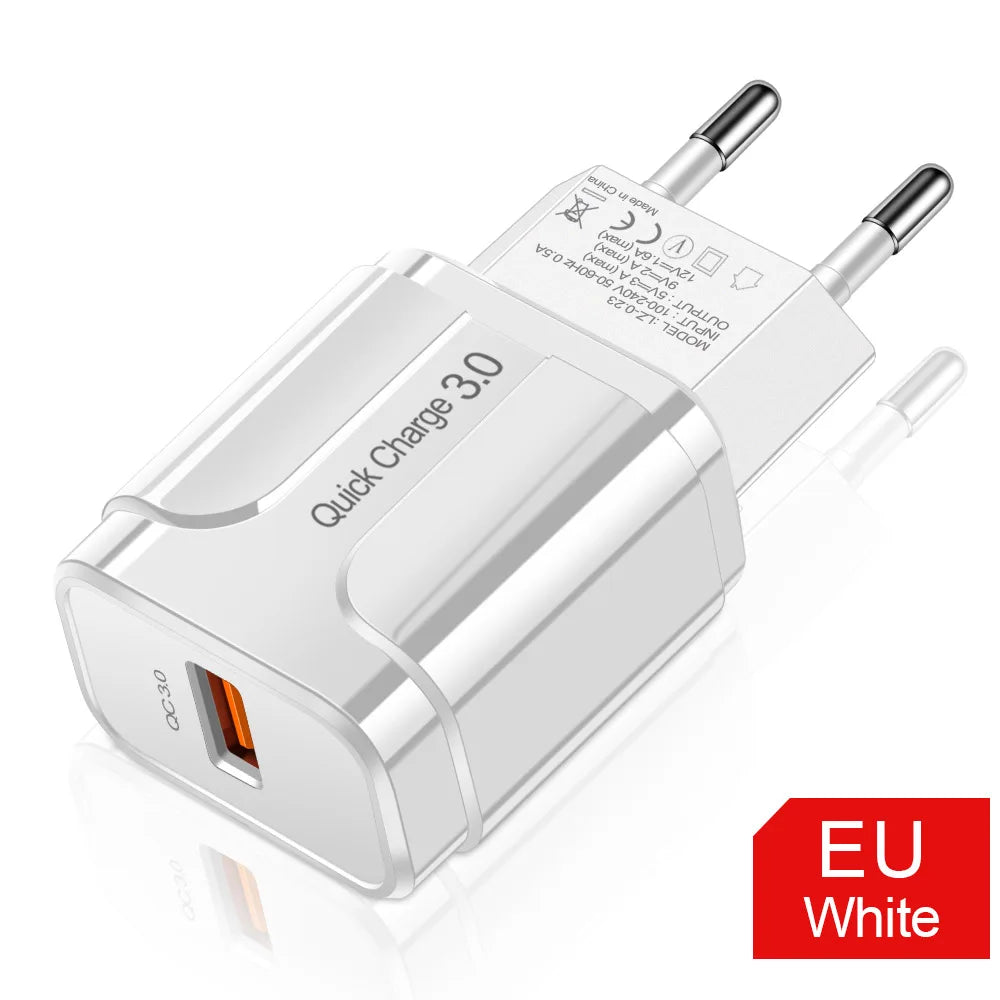 Cargador USB QC 3.0/4.0 (5V 3A) Carga Rápida Universal para Teléfonos Móviles/Tablets iPhone/Xiaomi/Samsung S20