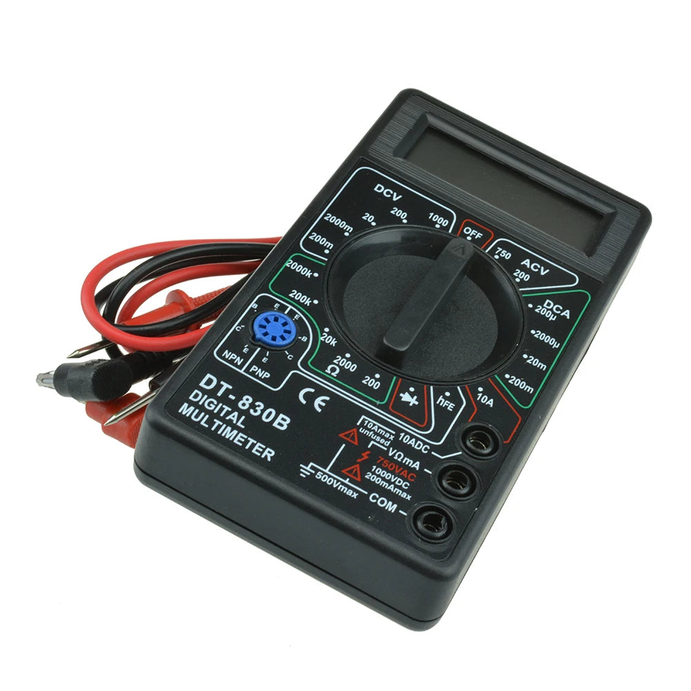 Multímetro Digital DT-830B AC/DC - Amperímetro, Ohmetro, Voltímetro (750V/1000V) + Puntas Prueba