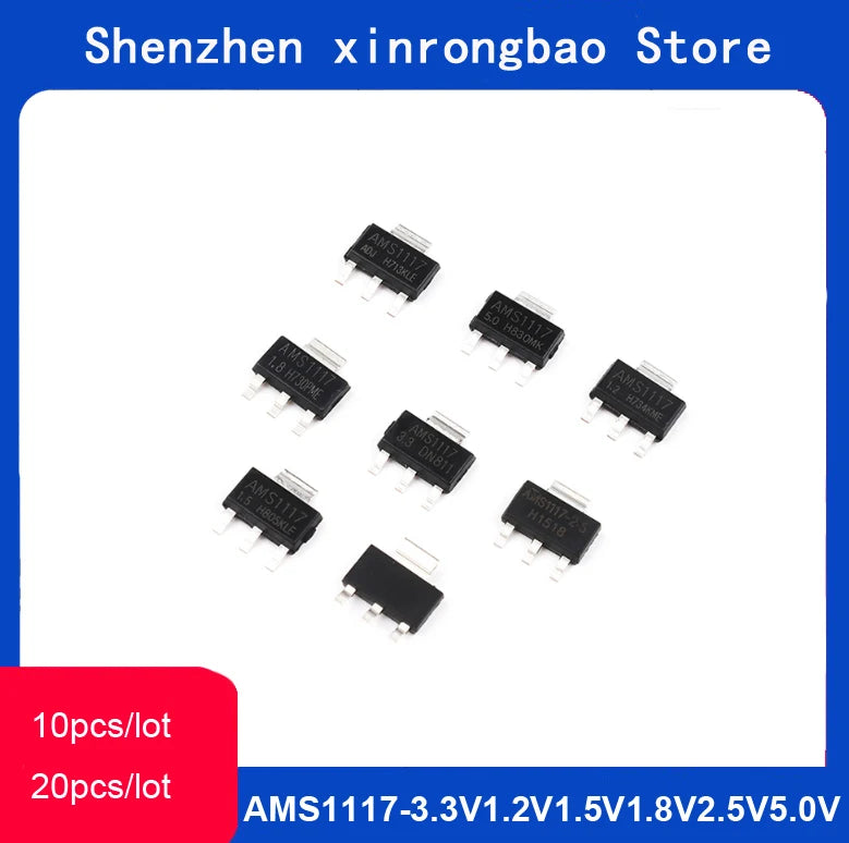 Lote 10/20 Pcs Regulador Voltaje AMS1117 SOT-223 (1.2V, 1.5V, 1.8V, 2.5V, 3.3V, 5V, ADJ) LM1117