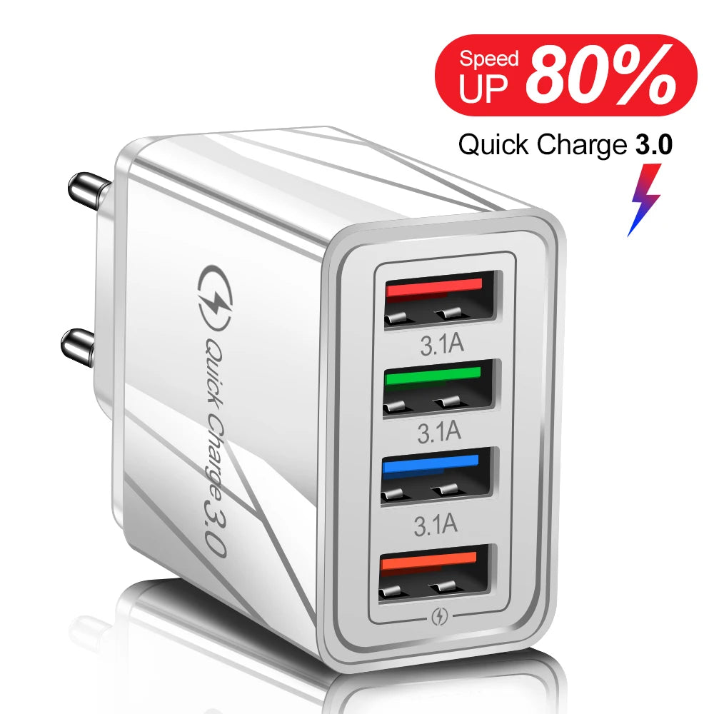 Cargador USB QC 3.0 Carga Rápida para Teléfono Móvil/Tablets iPhone 14/Samsung/Xiaomi Mi (Adaptador Enchufe EU/US)