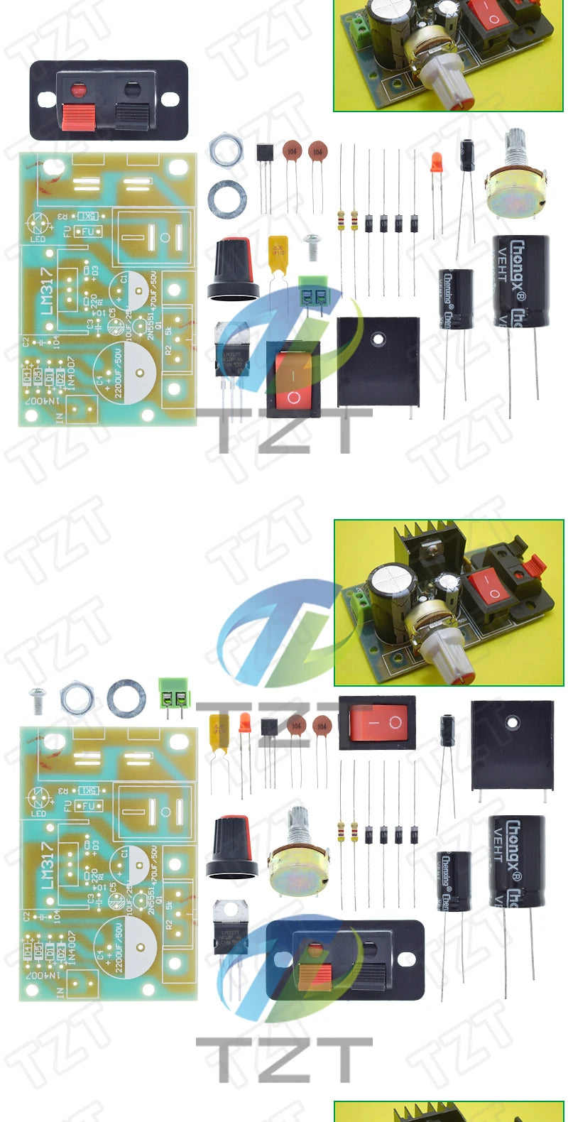 Kit DIY Módulo Fuente Alimentación Step-Down LM317 Regulador Voltaje Ajustable con Fusible Reseteable