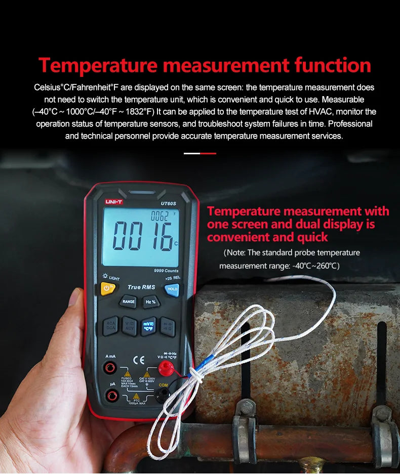 Multímetro Digital Inteligente UNI-T UT60S / UT60BT (Bluetooth) - True RMS, Tester Voltaje 1000V AC/DC, Amperímetro, Frecuencímetro