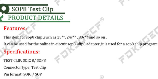 Clip Test SOIC8/SOP8 para Programación In-Circuit EEPROM (93CXX/25CXX/24CXX) + 2 Adaptadores (Versión Actualizada)