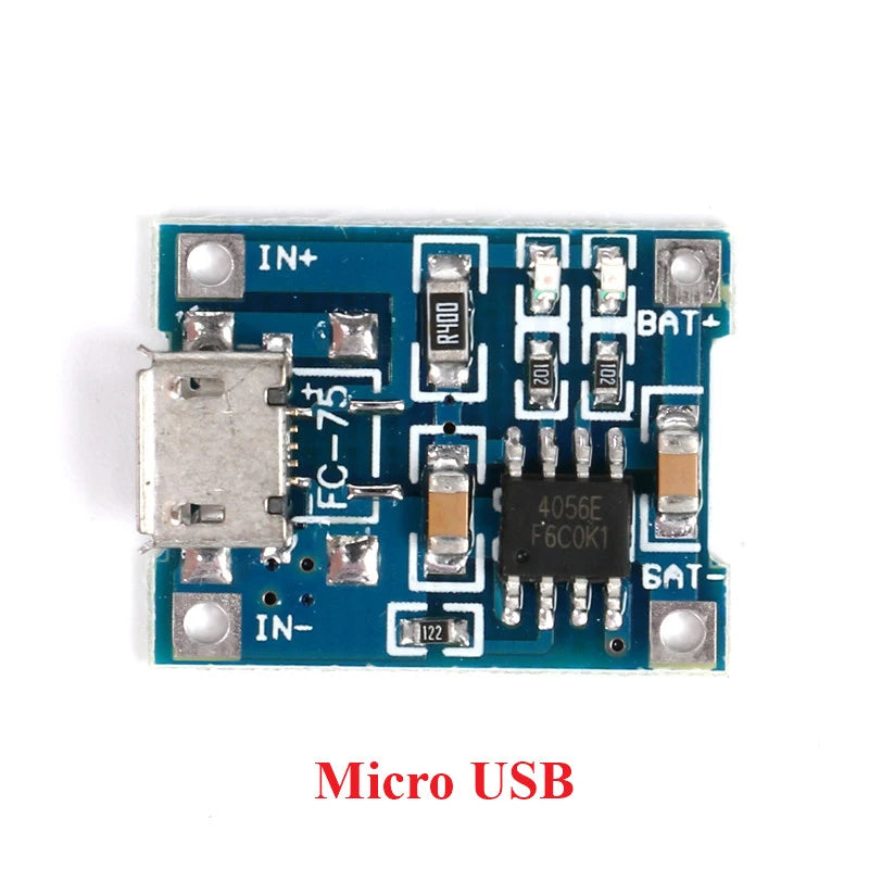Módulo Carga Batería Litio 18650 5V 1A (USB/MicroUSB/Type-C) Controlador Solar con Protección TP4056