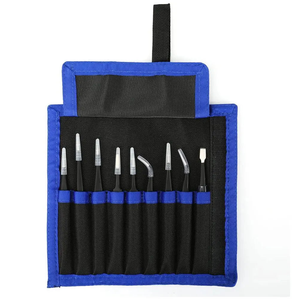 Set Pinzas ESD Antiestáticas Acero Inoxidable Binoax (Puntas No Magnéticas) para Electrónica/Soldadura/Artesanía (6/9/10 Piezas)
