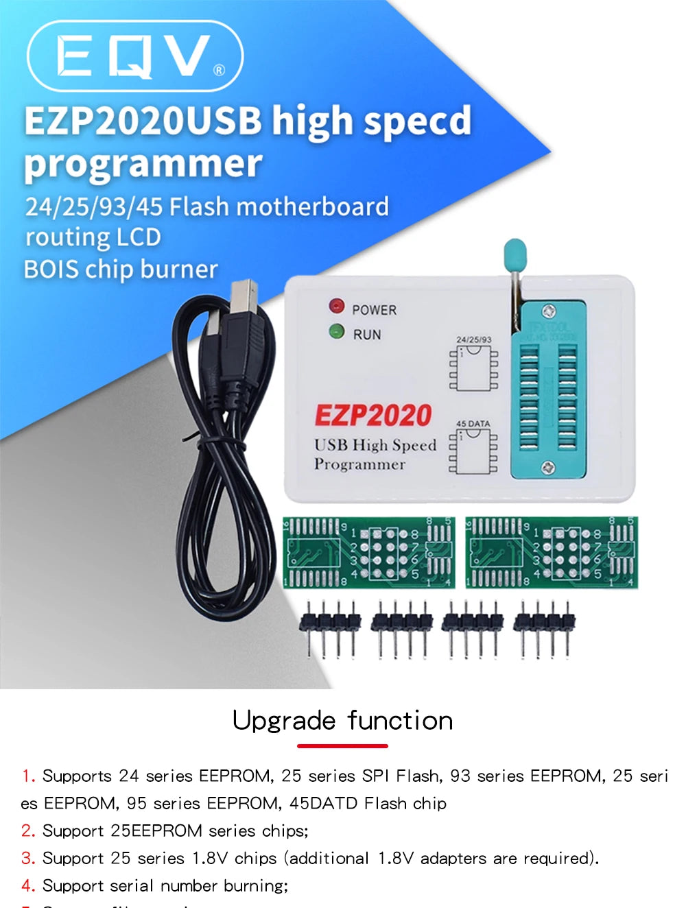 Programador USB SPI Alta Velocidad EZP2020 (Mejor que EZP2013/2010/2011) Soporta EEPROM 24/25/26/93, Flash 25 BIOS Chip