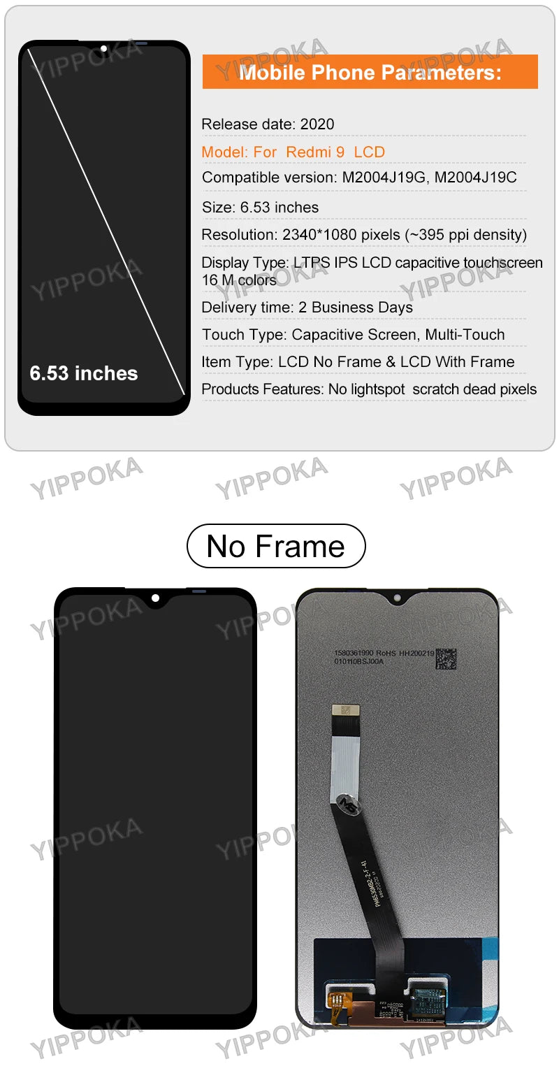 6.53" For Xiaomi Redmi 9 LCD Display Touch Screen For Redmi 9 Display M2004J19G M2004J19C Screen Replacement Parts