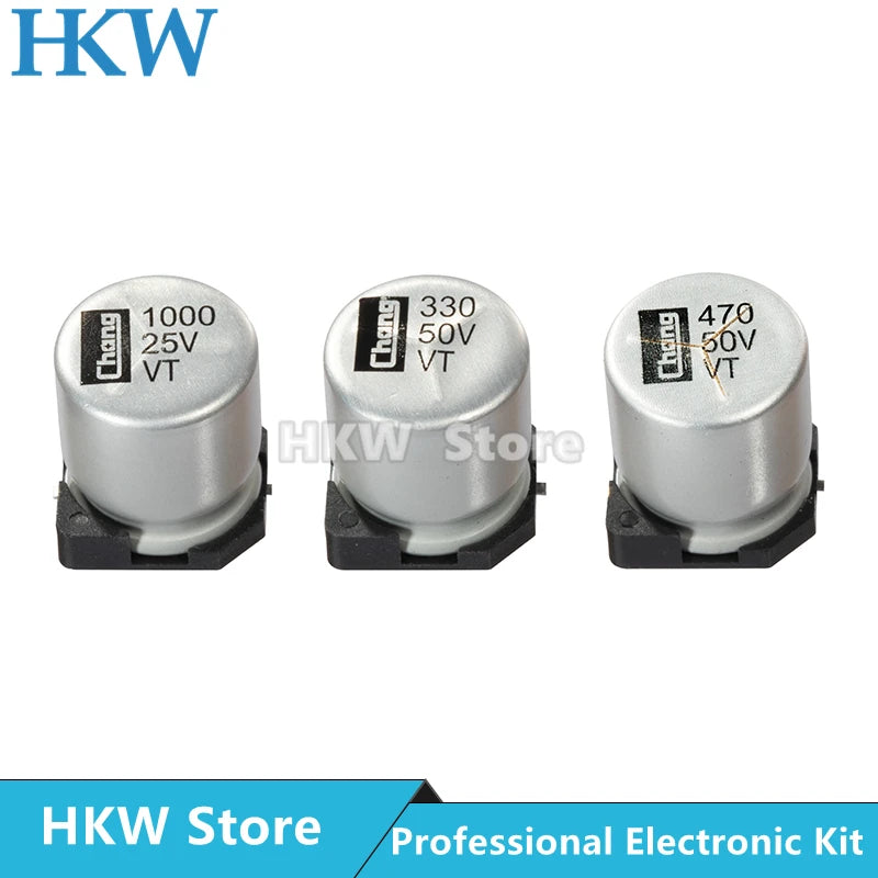 Capacitor Electrolítico Aluminio SMD (1uF-1000uF, 6.3V-63V) - Pack 10 Unidades (Valores Surtidos Originales)