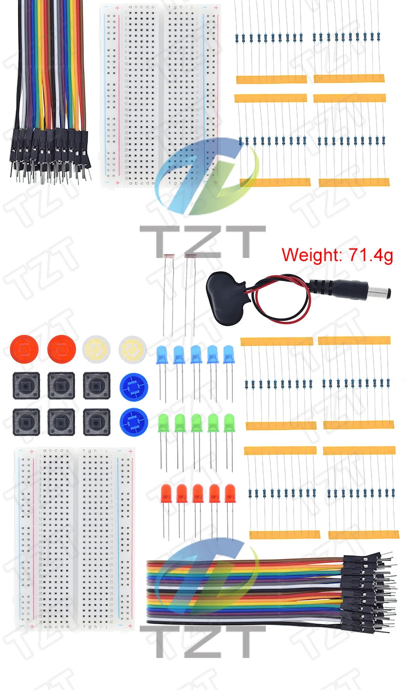 Kit Inicio TZT para Arduino UNO R3 (Mini Protoboard, LED, Cables Jumper, Botón) para Educación Escolar/Laboratorio
