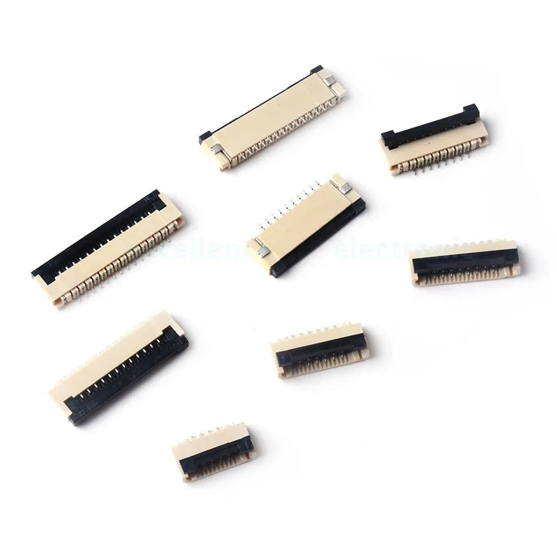 50pcs/Box 1mm Pitch Flip Type Under Clamshell Socket FPC FFC Flat Cable Connector 4P 6P 8P 10P 12P 14P 16P 20P 22P 24P Kits