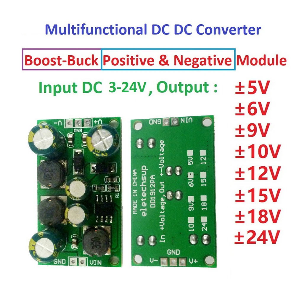 Módulo Convertidor Voltaje DC-DC Buck-Boost Salida Dual Positiva/Negativa (+/- 5V a 24V) 8W 3-24V Input