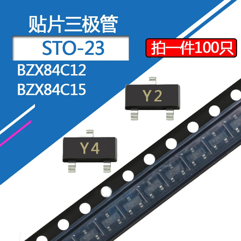 Diodo Zener SMD SOT-23 - Varios Voltajes (12V Y2 / 15V Y4 / 16V / 18V / 20V / 22V) - Lote 100 Piezas