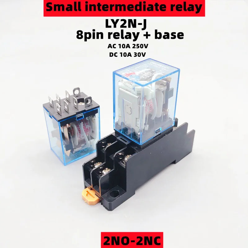 Relé Electromagnético Intermedio LY2NJ/HH62P DPDT 8-Pin 10A 250VAC con Base Zócalo - Bobina (12VDC/24VDC/110VAC/220VAC)